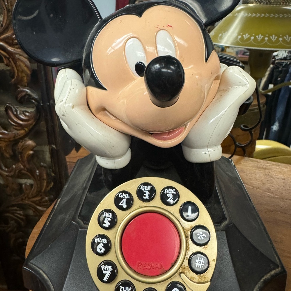 Vintage Mickey Mouse Rotary Phone - Black and Red